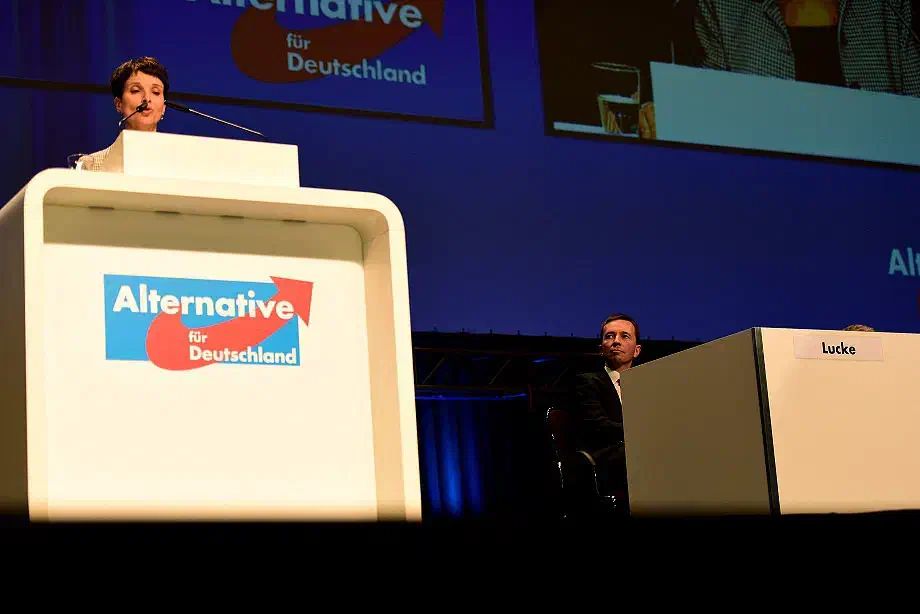 Petry und Lucke während der Eröffnungsrede.