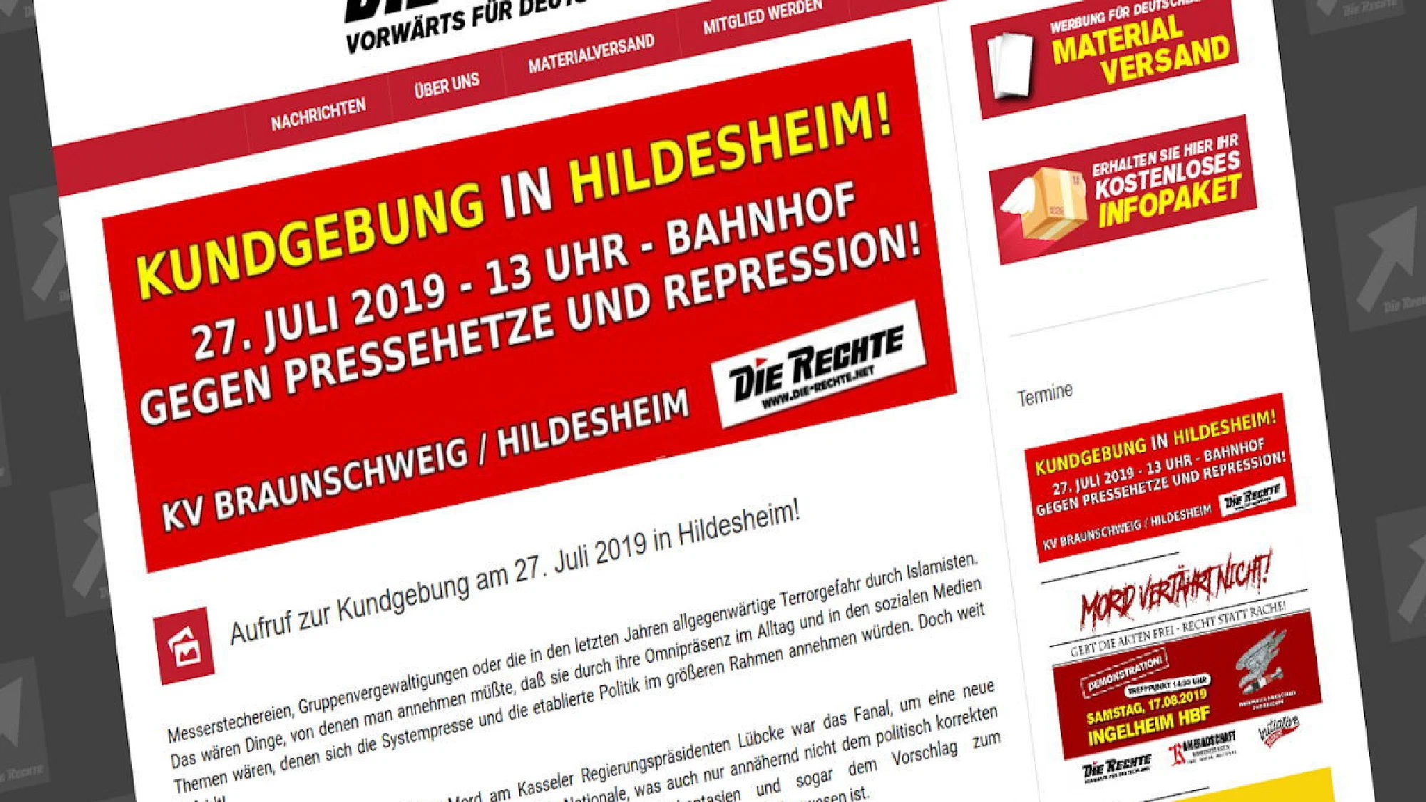 Geplante Grünung und Kundgebung der Partei "Die Rechte" in Hildesheim