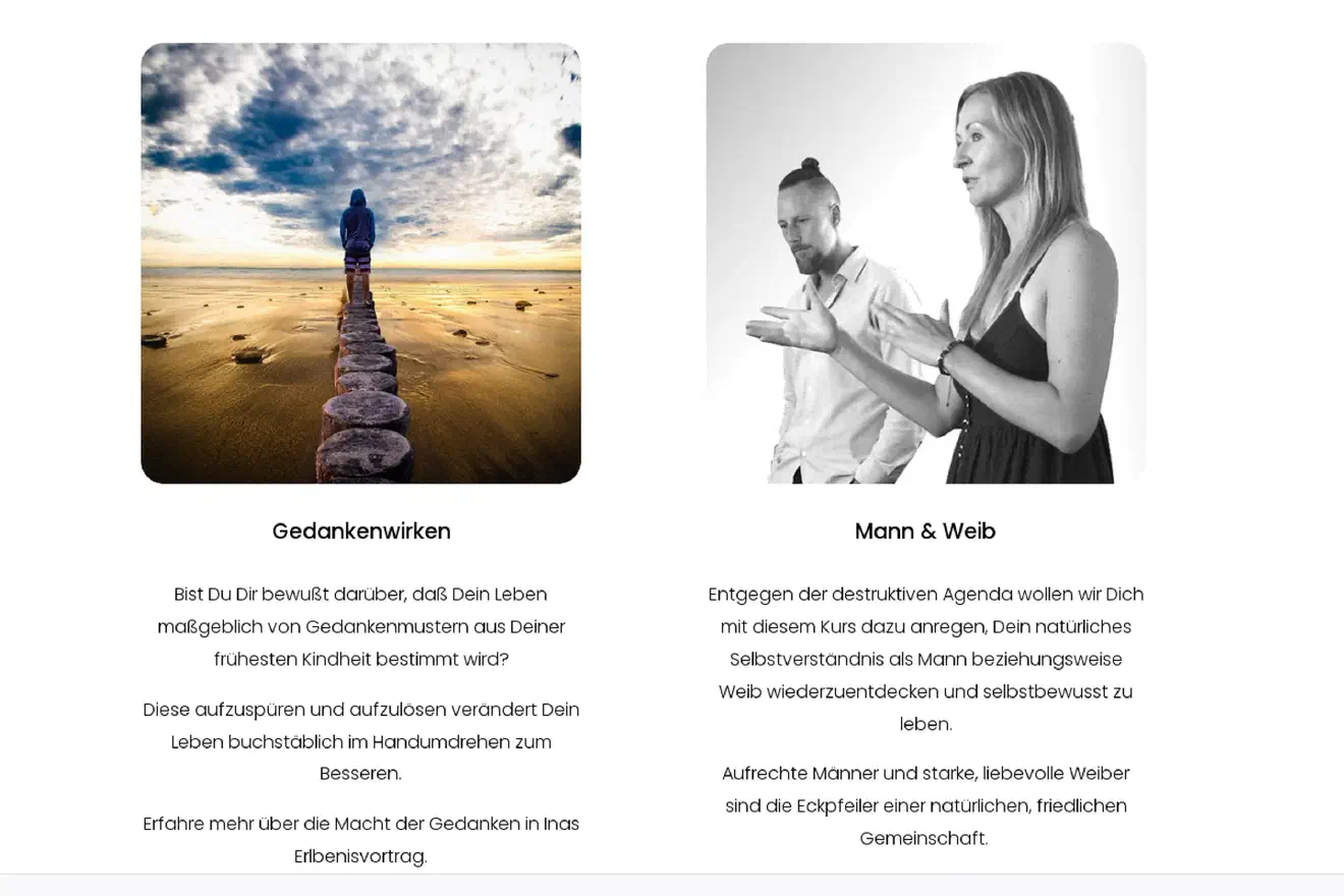 Ein Seminar unter dem Titel "Mann&Weib" soll dabei helfen, die angeblichen "natürlichen" Geschlechterrollen und -eigenschaften auszubilden.(Quelle: Homepage  "Neue Deutsche Akademie")