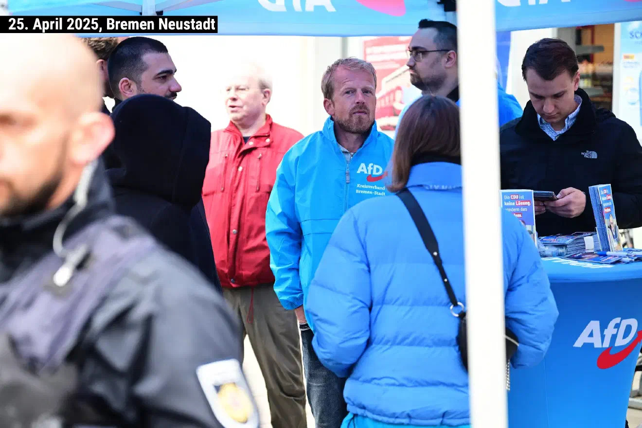 So führten in der jüngsten Vergangenheit Mitglieder der Partei regelhaft Infostände in Bremen durch - so wie hier am vorangegangenen Freitag in der Bremer Neustadt.