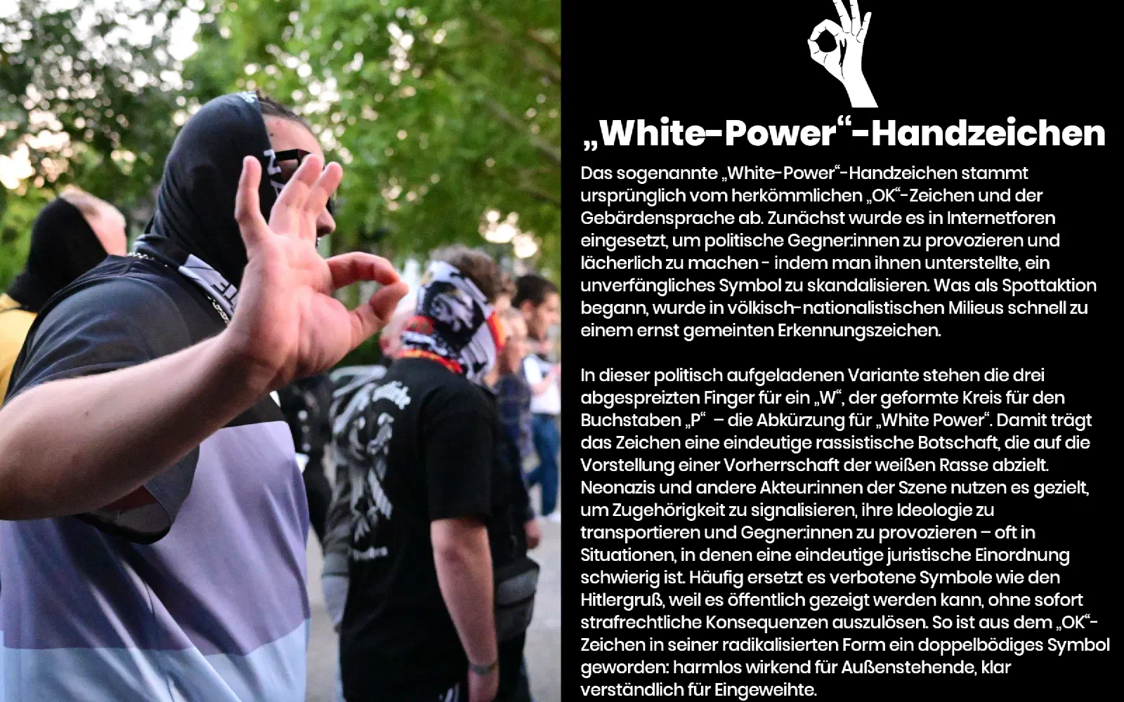 Tafel zu White-Power-Geste