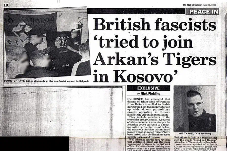 Das Combat 18 den Worten auch Taten folgen lassen wollte, zeigte sich unter anderem im Kosovokrieg (1998 bis 1999) an welchem sich, wie bereits im Bosnienkrieg (1992 bis 1995) europäische Neonazis als Freiwillige aktiv beteiligten. Auch William Browning versuchte sich im Jahr 1999, gemeinsam mit weiteren Combat 18 Anhängern, bewaffneten Verbänden im Kosovo anzuschließen um dort an der Waffe und anderem Kriegsgerät ausgebildet zu werden.